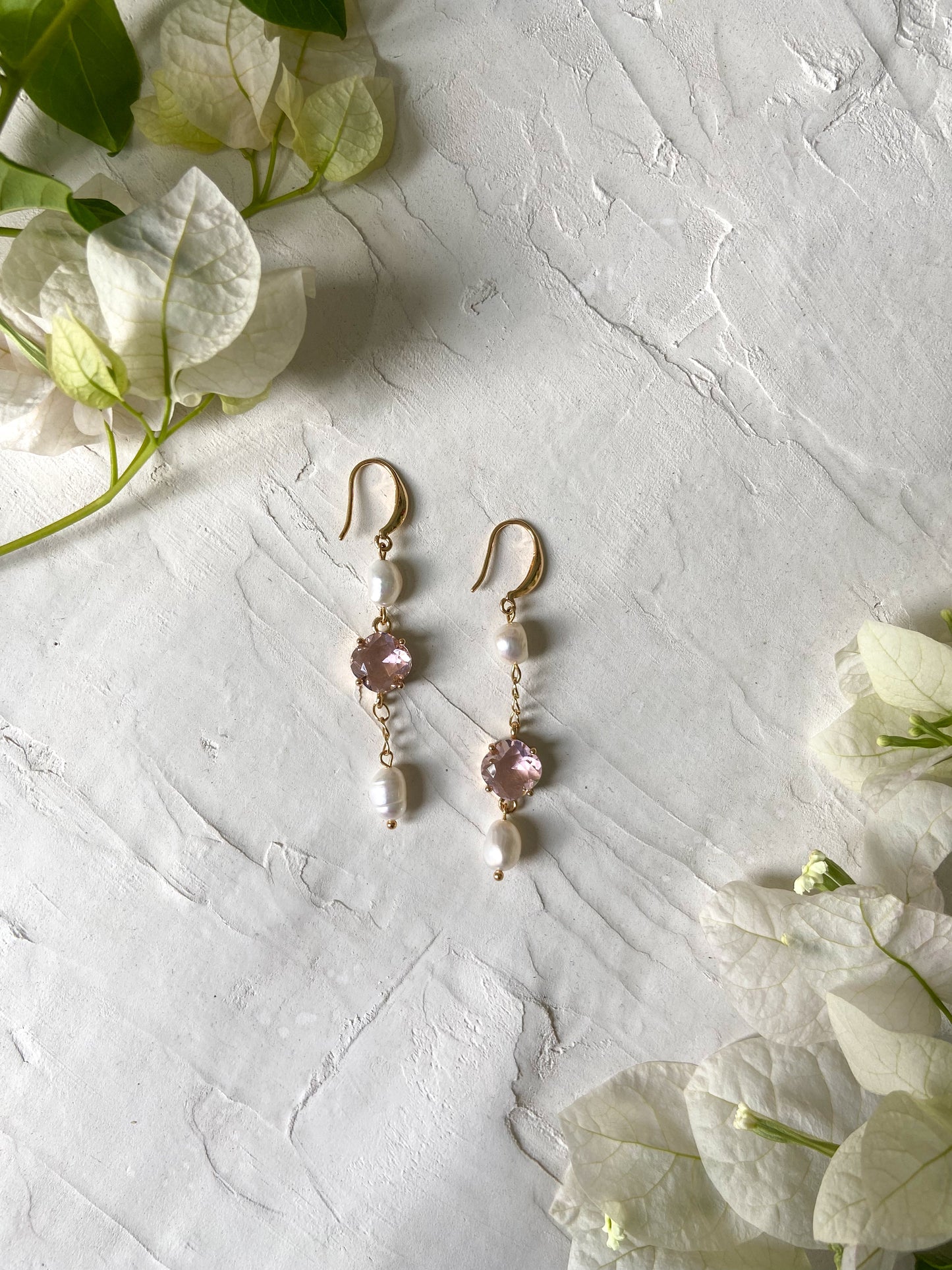 Pink connector earrings