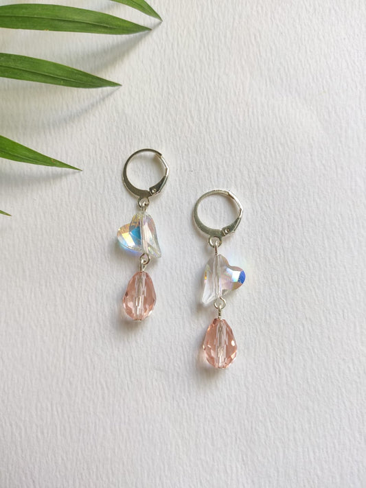 Heart and pink drop earrings